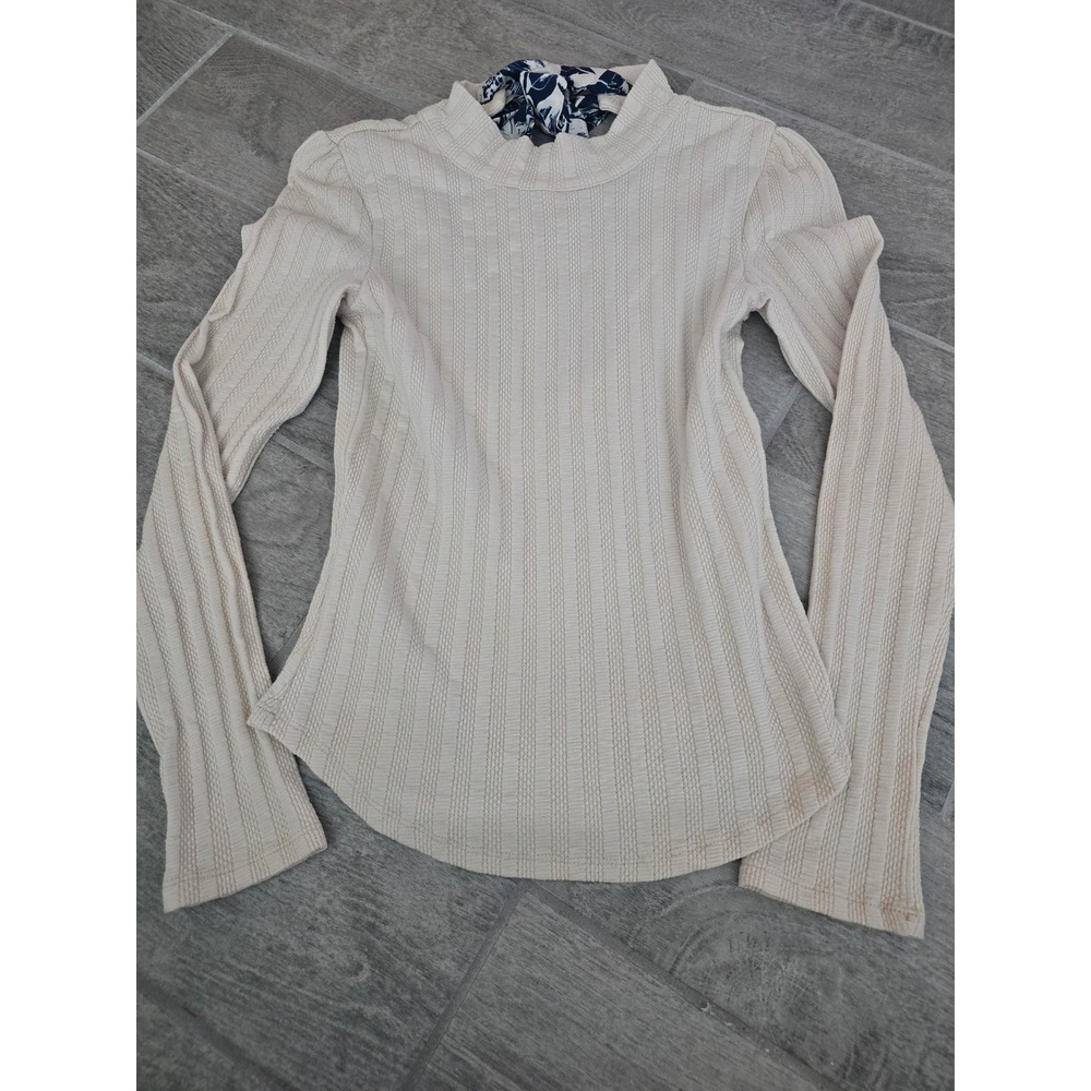Free People Party in the Back Cream Ribbed Knit Long Sleeve Cut Out Sweater Med